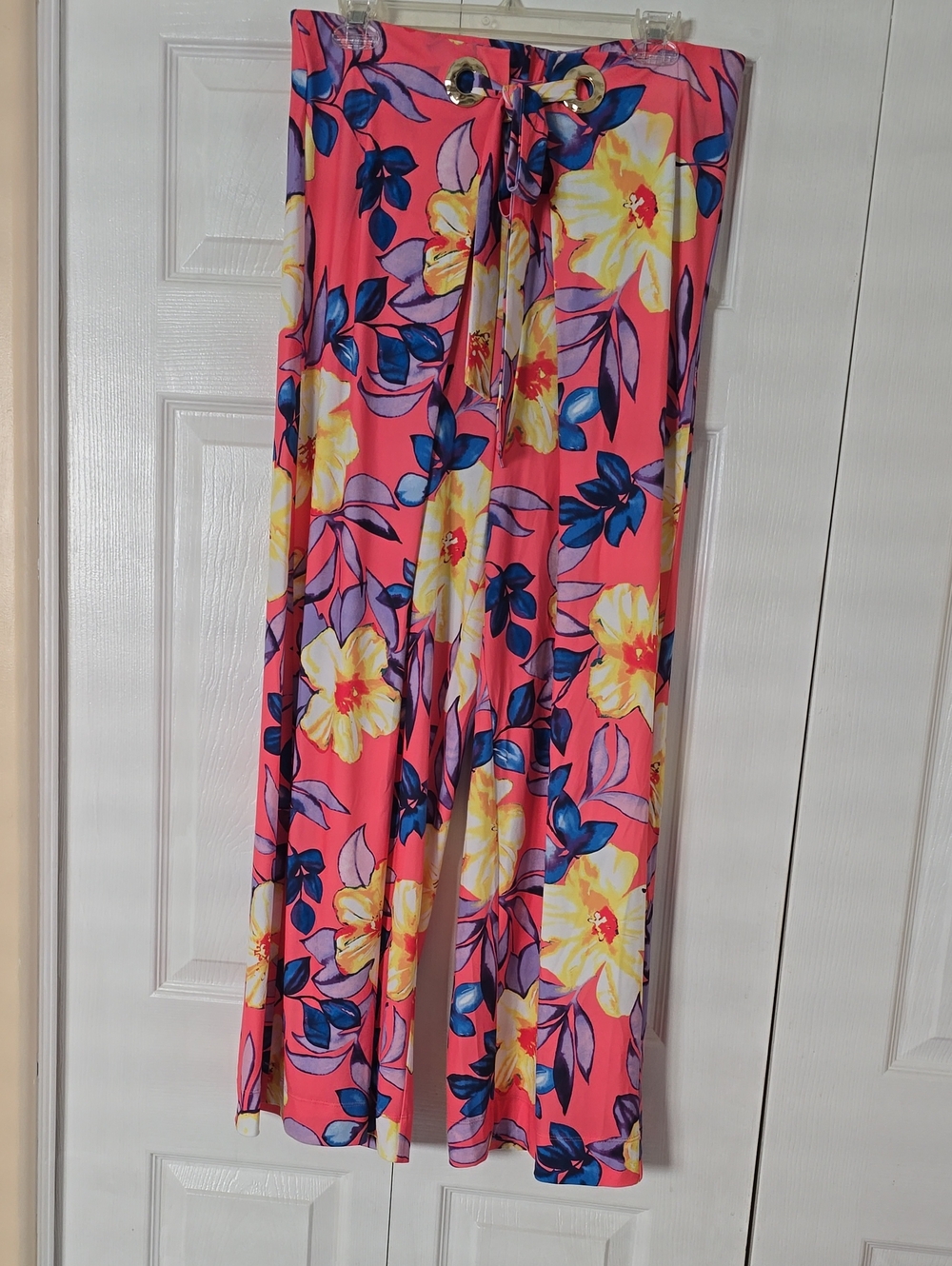 Christian Siriano Multicolor Tropical Print Pants in Coral Pink & Yellow Size L